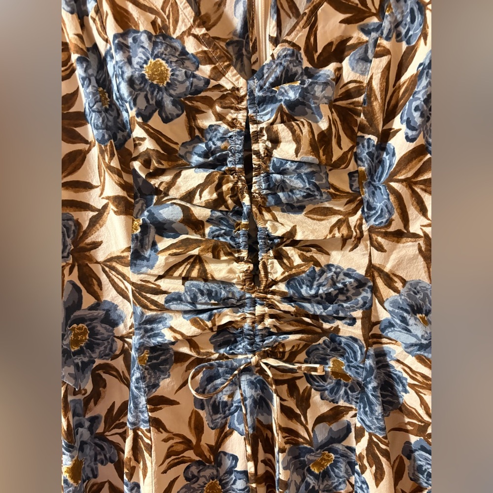 Madewell cutout cream, brown, & blue midi dress - Picture 6 of 9